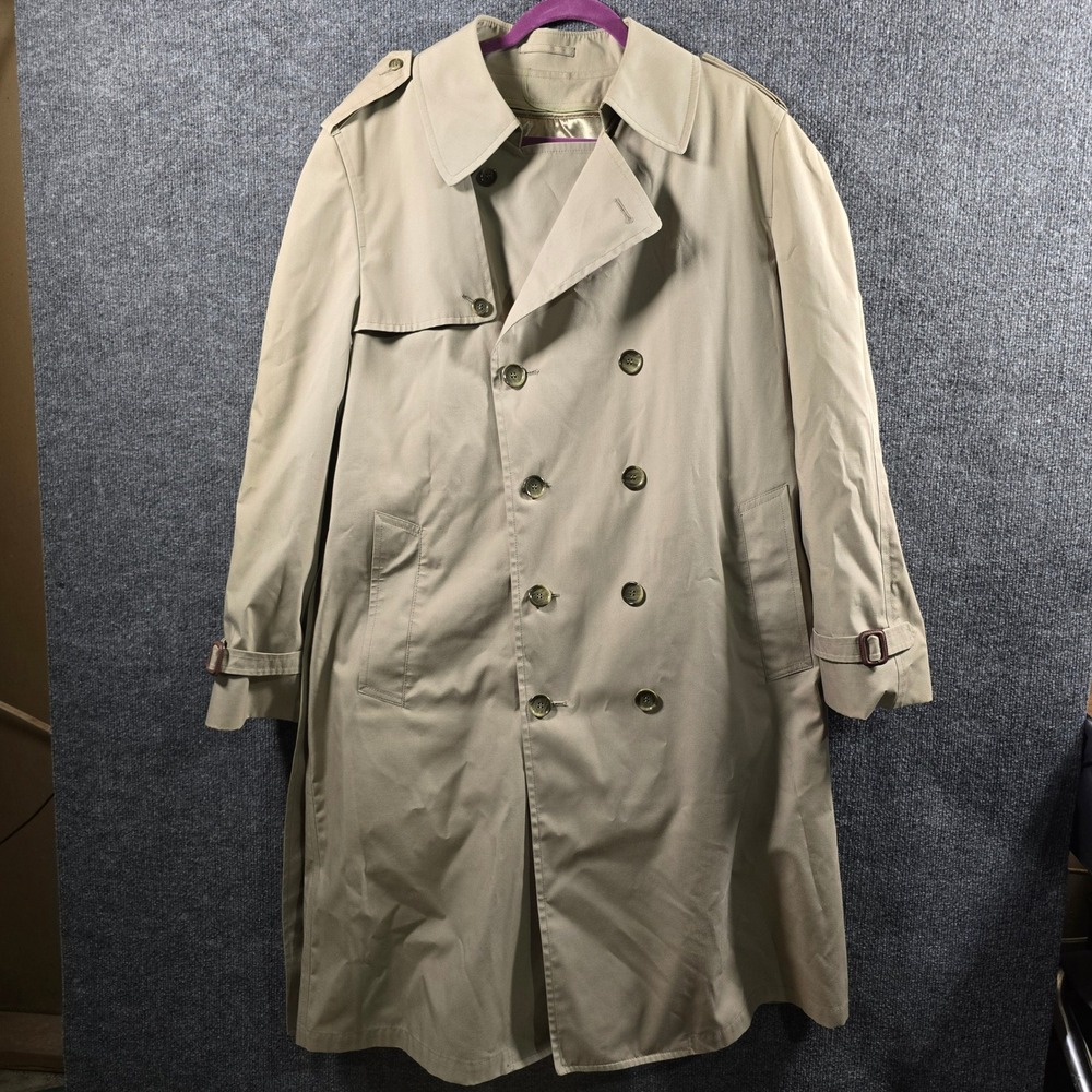 Vintage London Fog Maincoats Trench Coat Tan Beige Double Breasted Men 44 Reg